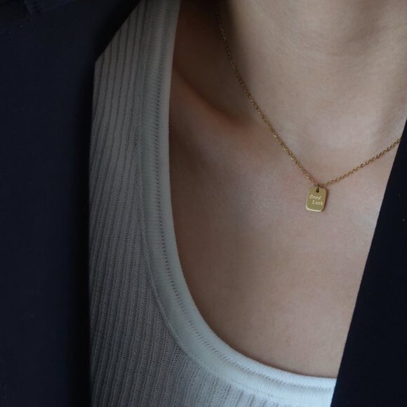 NEW 18K Gold Plated Square Good Luck Pendant Necklace - Picture 10 of 12